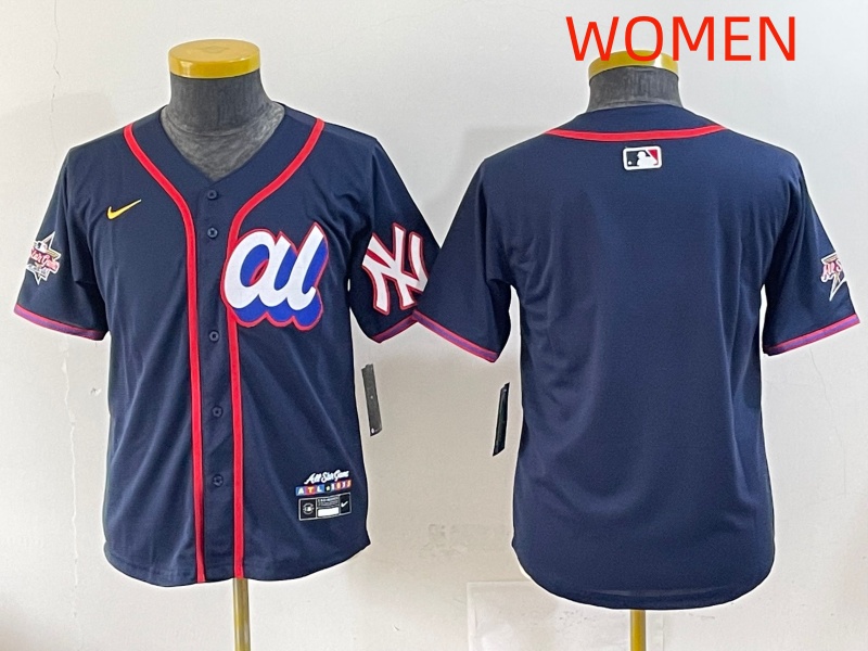 Women 2025 New York Yankees Blank Drak Blue All star Blank Blue Nike MLB Jersey style 5->youth soccer jersey->Youth Jersey